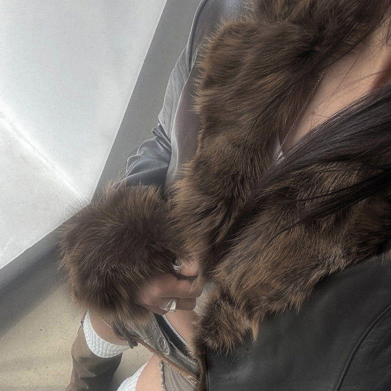 American Street Loose Fur Collar Leather Coat (Copy)