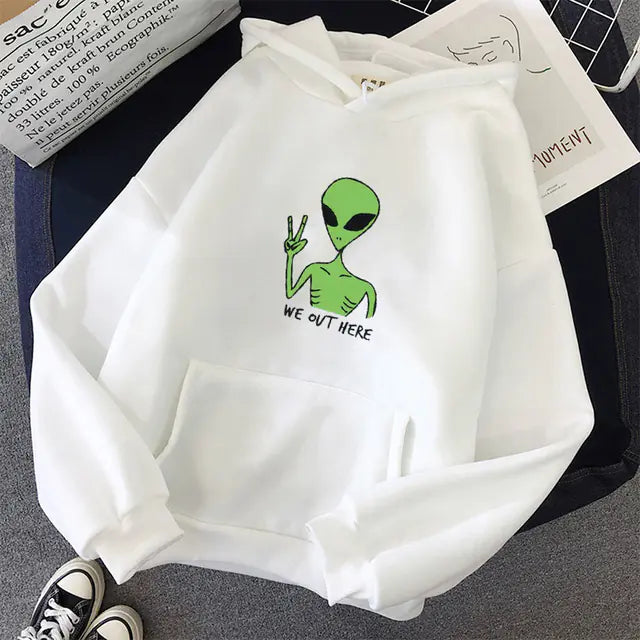 Alien WE OUT HERE Print Oversized Hoodie for Women