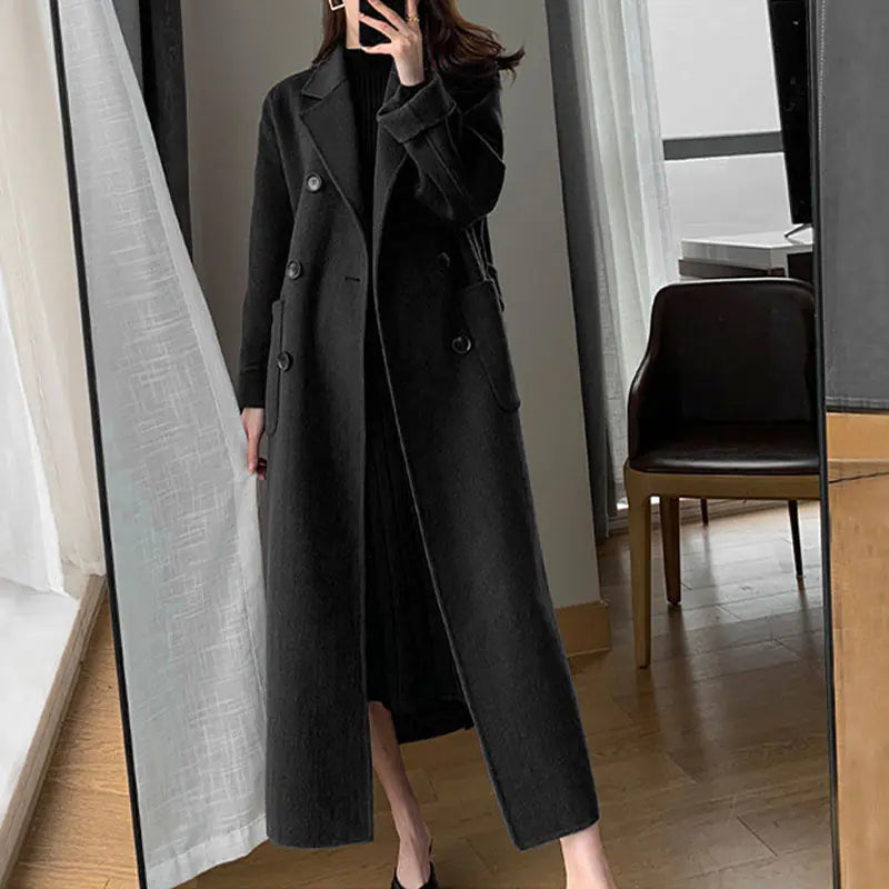 Double-Breasted Minimalist Wool Blend Coat