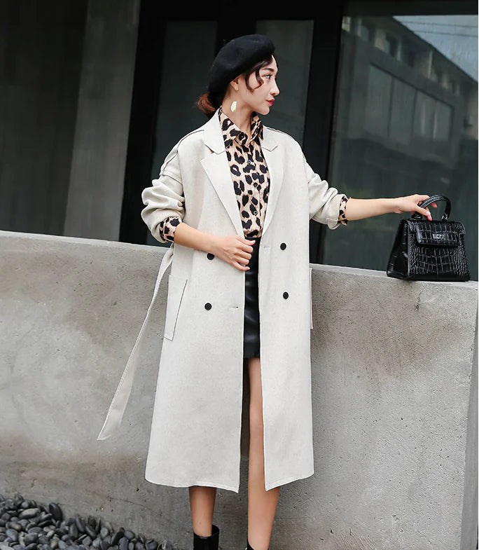 Double-Breasted Minimalist Wool Blend Coat
