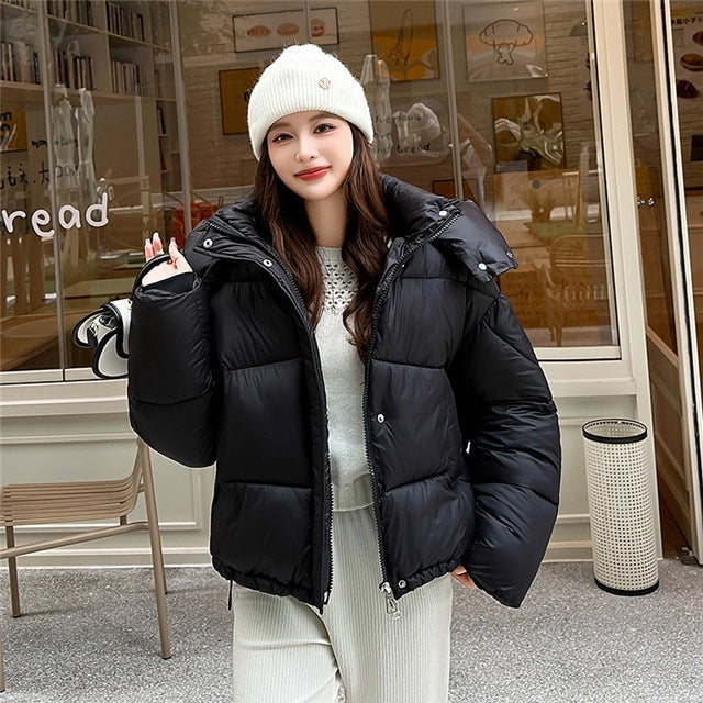 Elegant Fluffy Hooded Cotton Jacket Puffer Jacket Coat Warm Commute