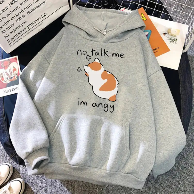 Cute Angry Cat Print Women's Hoodie