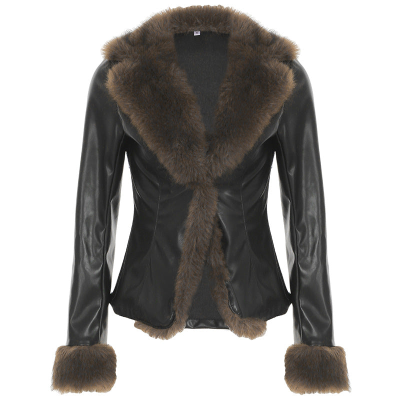 American Street Loose Fur Collar Leather Coat (Copy)