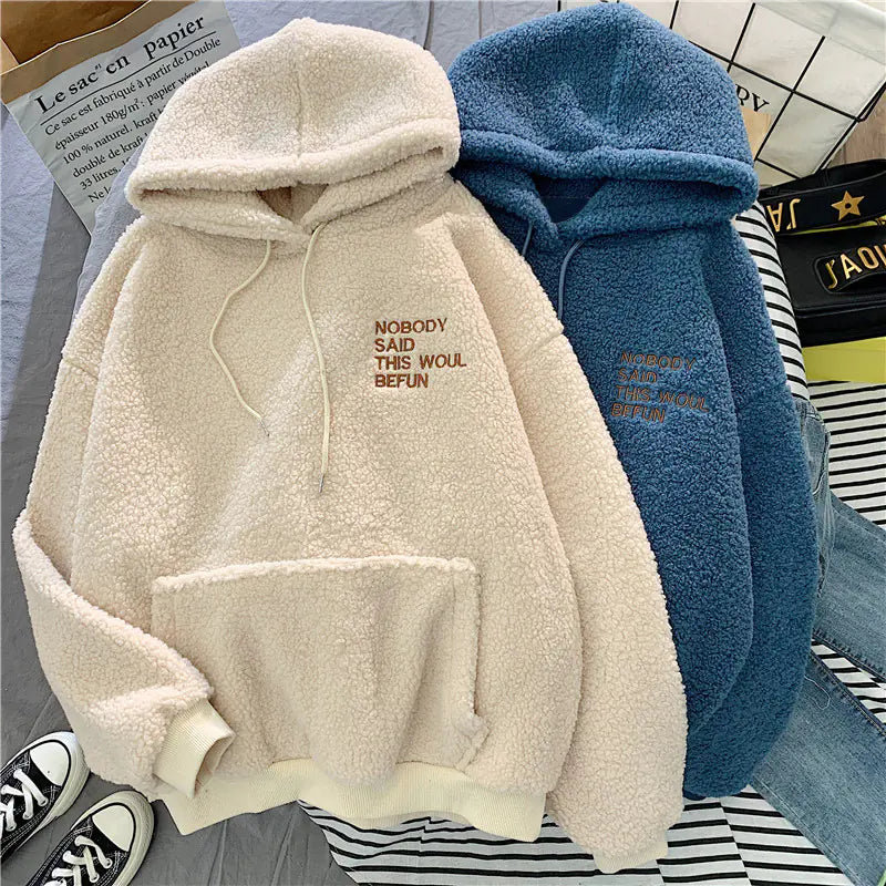 Thick Lamb Fleece Hoodie for Women - Korean Style