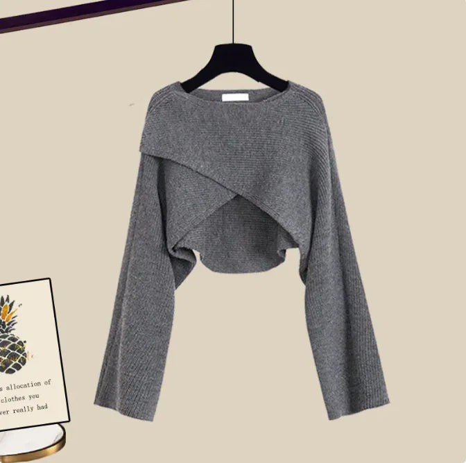 3pcs Knitted Sweater & Wide-Leg Pants Set