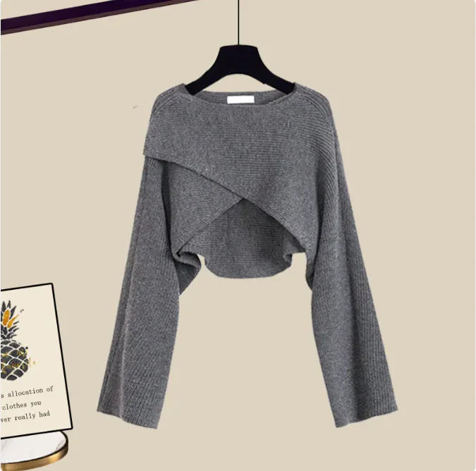 3pcs Knitted Sweater & Wide-Leg Pants Set