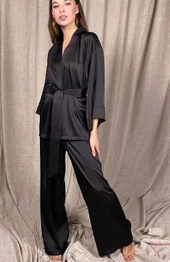 Solid Women’s Satin 2-Piece Pajama Set with Sashes