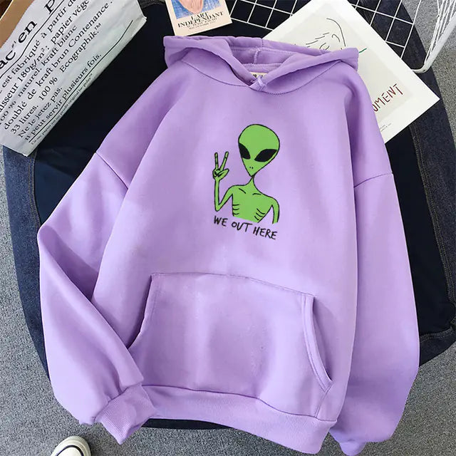 Alien WE OUT HERE Print Oversized Hoodie for Women