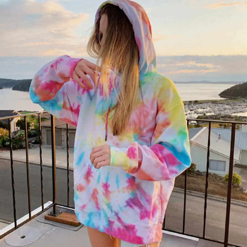 Oversized Tie Dye Rainbow Hoodie for Women