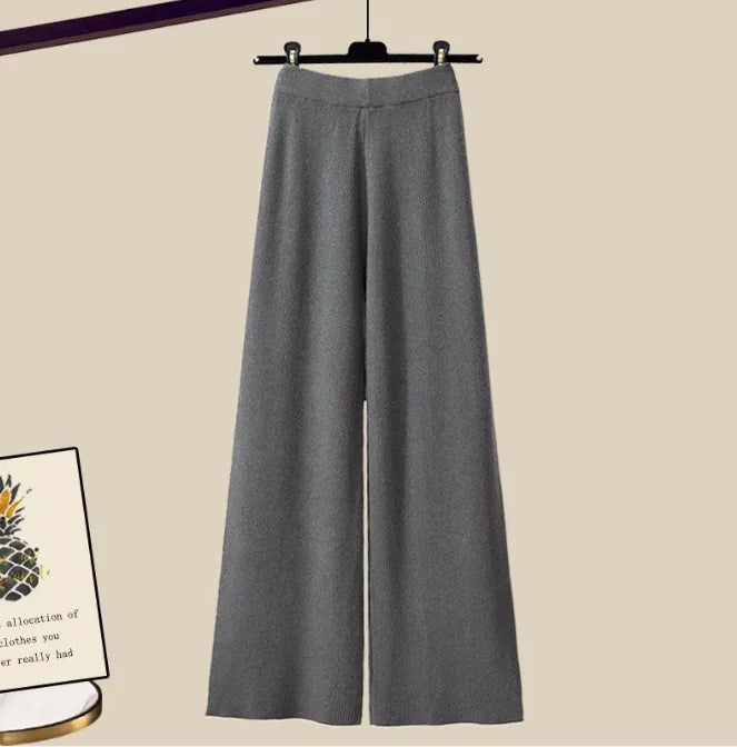 3pcs Knitted Sweater & Wide-Leg Pants Set