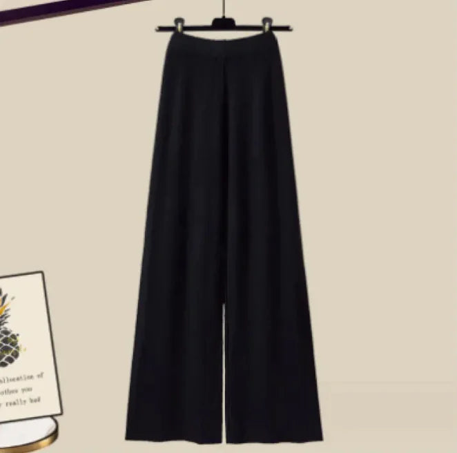3pcs Knitted Sweater & Wide-Leg Pants Set