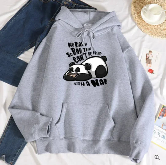 Women's Casual Loose Panda Fleece Hoodie Sweater