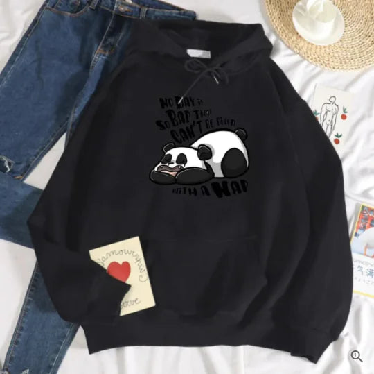 Women's Casual Loose Panda Fleece Hoodie Sweater