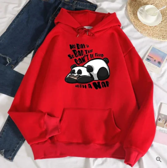 Women's Casual Loose Panda Fleece Hoodie Sweater