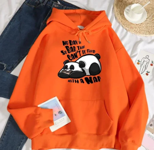 Women's Casual Loose Panda Fleece Hoodie Sweater