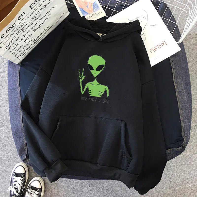 Alien WE OUT HERE Print Oversized Hoodie for Women