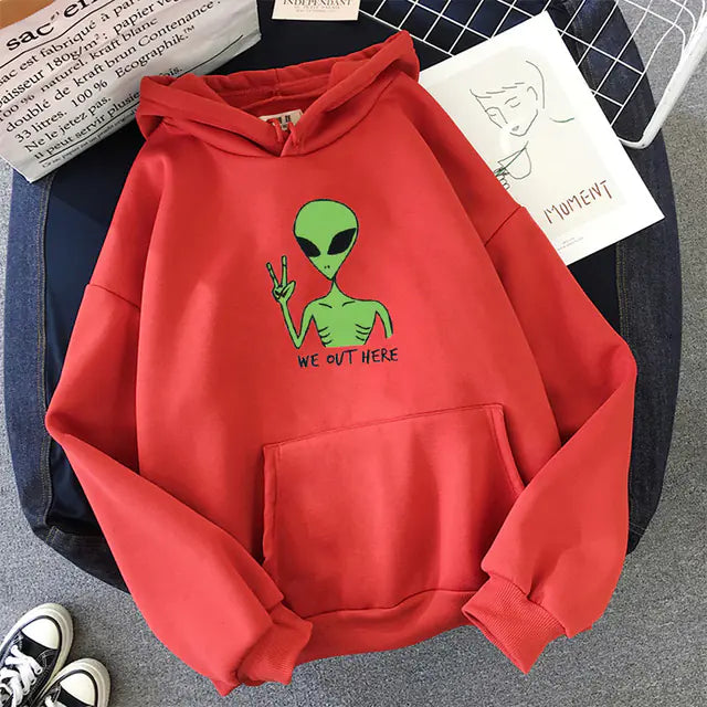 Alien WE OUT HERE Print Oversized Hoodie for Women