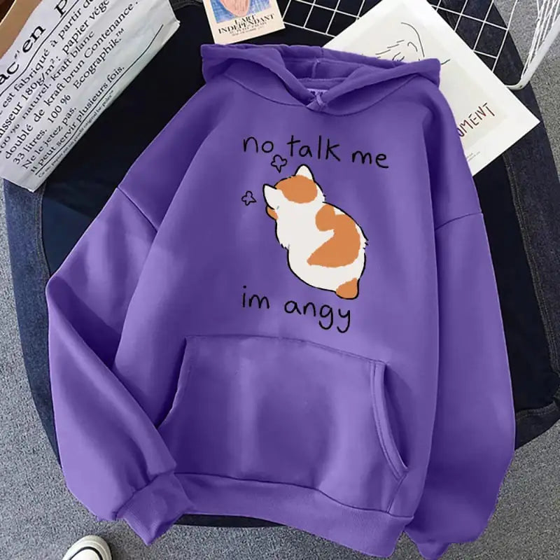 Cute Angry Cat Print Women's Hoodie