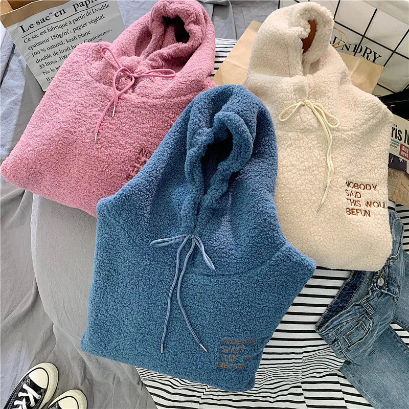 Thick Lamb Fleece Hoodie for Women - Korean Style