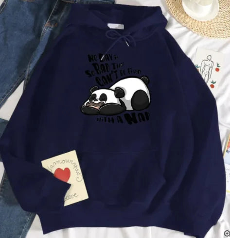Women's Casual Loose Panda Fleece Hoodie Sweater