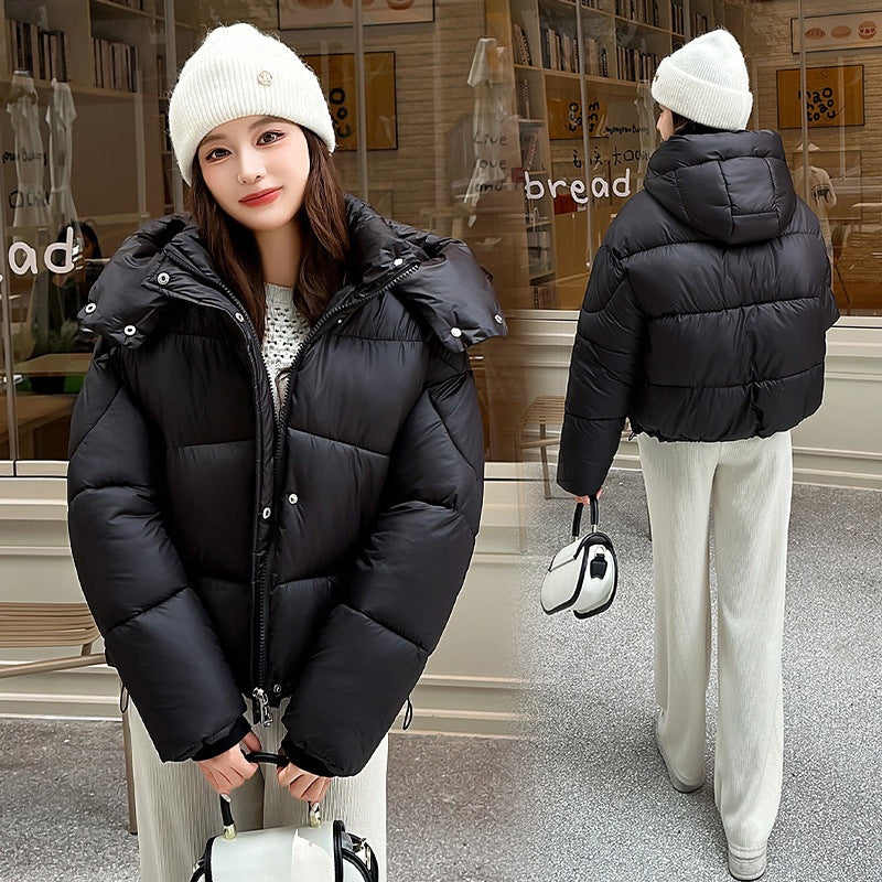 Elegant Fluffy Hooded Cotton Jacket Puffer Jacket Coat Warm Commute