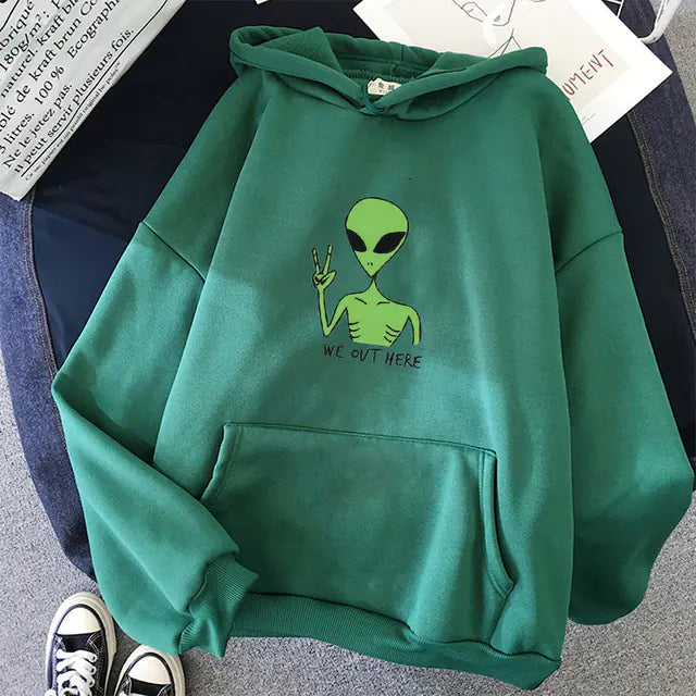 Alien WE OUT HERE Print Oversized Hoodie for Women