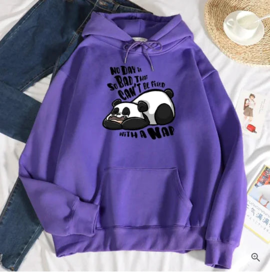 Women's Casual Loose Panda Fleece Hoodie Sweater