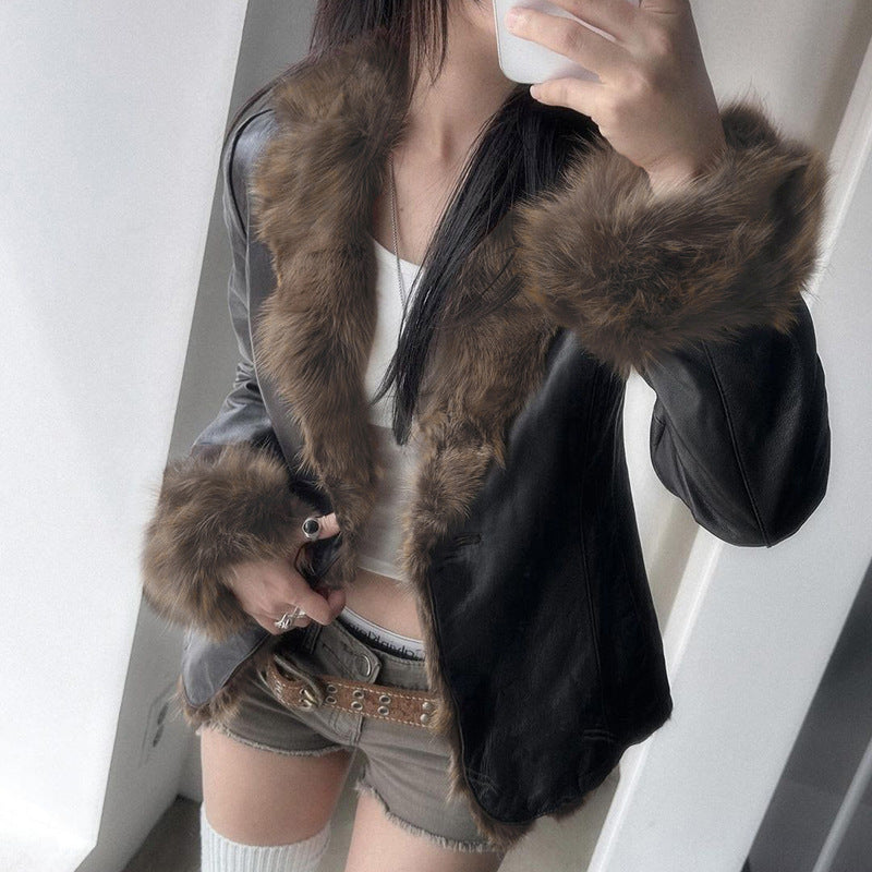 American Street Loose Fur Collar Leather Coat (Copy)