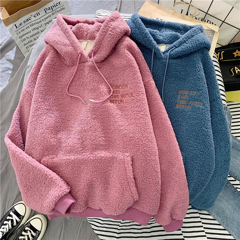 Thick Lamb Fleece Hoodie for Women - Korean Style