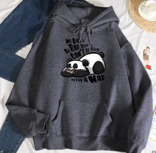 Women's Casual Loose Panda Fleece Hoodie Sweater
