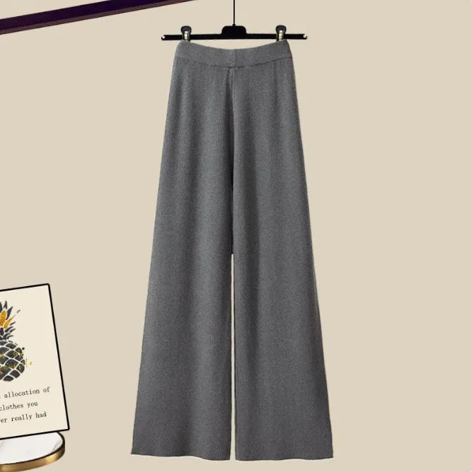 3pcs Knitted Sweater & Wide-Leg Pants Set