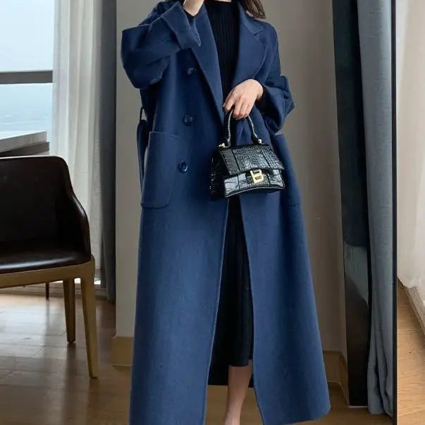 Double-Breasted Minimalist Wool Blend Coat