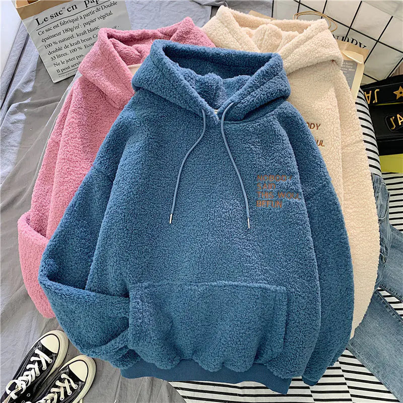 Thick Lamb Fleece Hoodie for Women - Korean Style