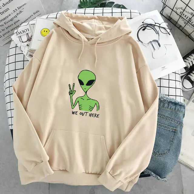 Alien WE OUT HERE Print Oversized Hoodie for Women