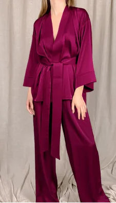 Solid Women’s Satin 2-Piece Pajama Set with Sashes