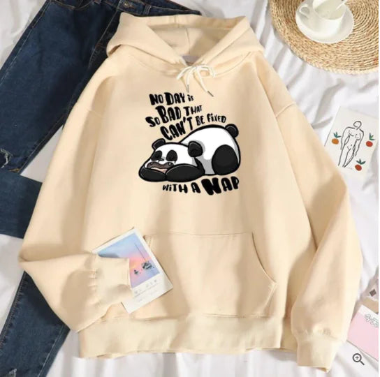 Women's Casual Loose Panda Fleece Hoodie Sweater