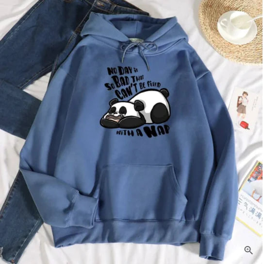 Women's Casual Loose Panda Fleece Hoodie Sweater