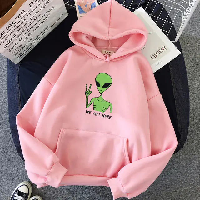 Alien WE OUT HERE Print Oversized Hoodie for Women